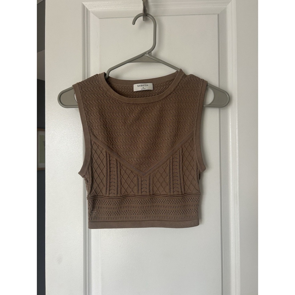 Aritzia Babaton Pointelle Sweater Tank Top Cropped Taupe Brown Size Medium